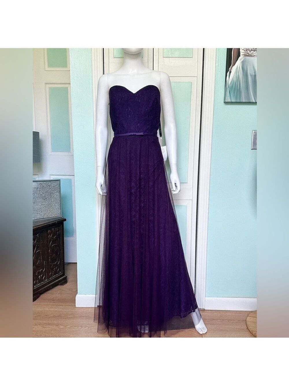Sz 12 Deep Plum Eggplant Bridesmaid Mother of Bride Groom Gown Dress Lace Aline